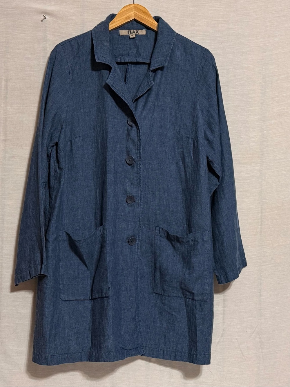 FLAX Blue 100% Linen Long Duster Jacket Small